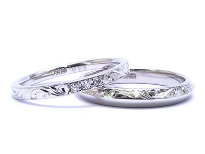 婚約指輪&模様入りの結婚指輪