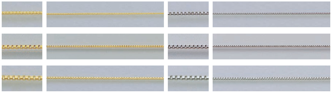 レディースチェーン、上から、細め、普通、太め