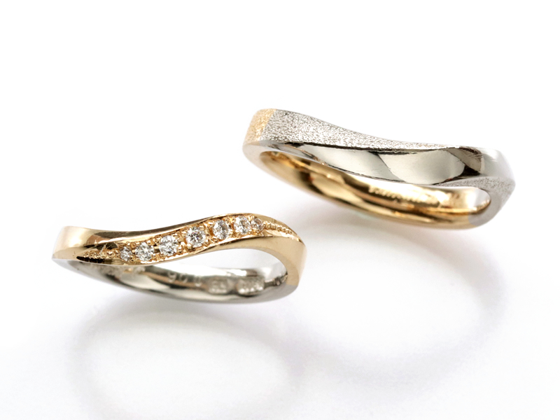 祖母の形見の１８金とプラチナを組み合わせたリフォーム結婚指輪