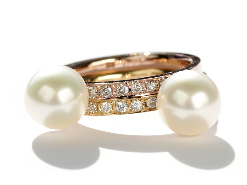 イヤリングの真珠と指輪のメレダイヤを組み替えたリフォーム