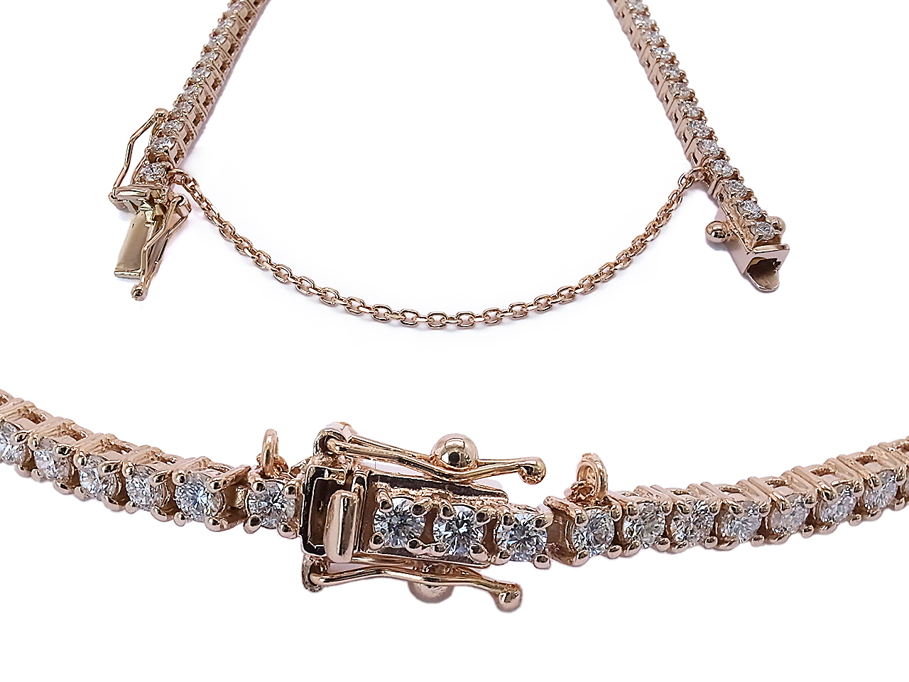 ピンクゴールド4本爪テニスブレスレット｜ダイヤ合計2.0ct