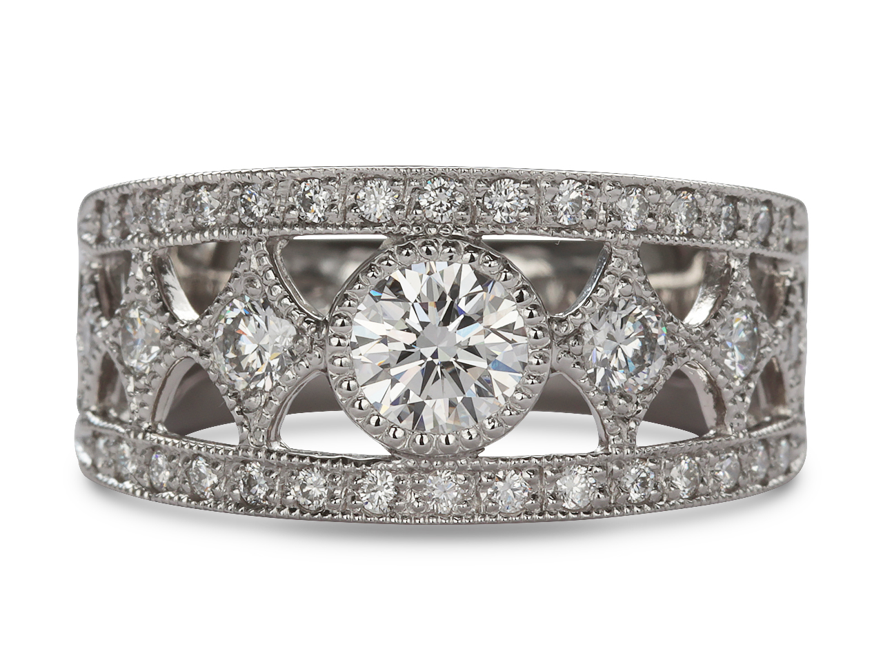 婚約指輪リフォーム、格子模様を活かした軽やかな幅広リング