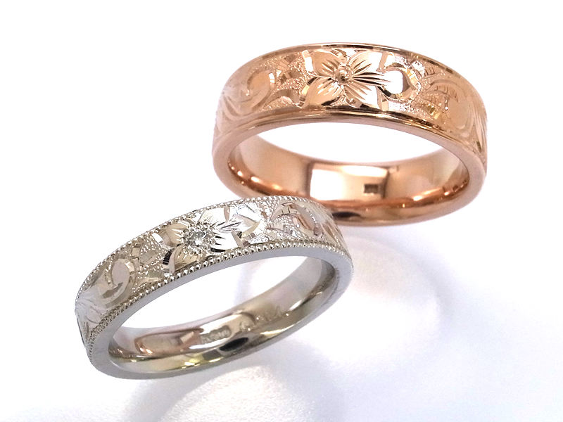 名前の漢字をデザインに取り入れたハワイアンジュエリー結婚指輪